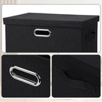 Large 17" 36 Quart Collapsible Stackable Storage Bins with Lids, 3 Packs Black Linen Fabric Closet Boxes with Lids, Storage Cube Baskets Container Organizers for Bedroom Office(17 x12 x11)