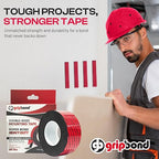 GripBond Black Super Bond Heavy Duty Double Sided Tape, 4 Rolls (10 Ft), 1.2” x 120” – Waterproof Adhesive Mounting Tape for Indoor/Outdoor, Walls, Automotive, Car, LED Strip Lights, Home, Office
