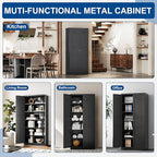Metal Storage Cabinet-71” Tall Steel File Cabinets with Doors and 5 Adjustable Shelves-Black Steel Storage Cabinet for Home,Kitchen, School, Office, Garage