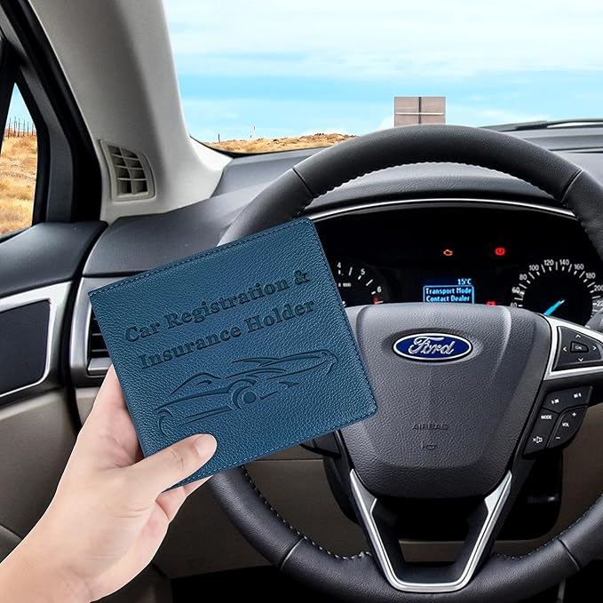 Car Registration and Insurance Holder, Premium PU Leather Vehicle Glove Box Car Organizer Men Women Wallet Accessories Case for ID, Driver's License - Blue