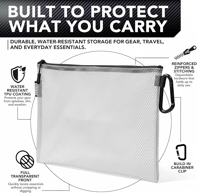 GOBAGS Air Production Medium Clear Zipper Pouch (4‑Pack) – Cable Organizer & Travel Gear Bag for Electronics, Camera Accessories, Tool Pouch & Small Tech Storage