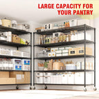 Garvee Heavy Duty 82" H Storage Shelving Unit with Wheels, 3300LBS 5-Tier Metal Shelves w/Feet, Adjustable Wire Shelving Organizer Rack Shelf for Garage, Pantry Rooms &Commercial, 59" W x 23.6" D
