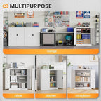 Metal Garage Storage Cabinets with Lock, 36" Tall Tool Cabinet with 2 Door and 2 Adjustable Shelves, Locking Garage Cabinets and Lockable Steel Locker for Home Office Warehouse - (White-36”H)