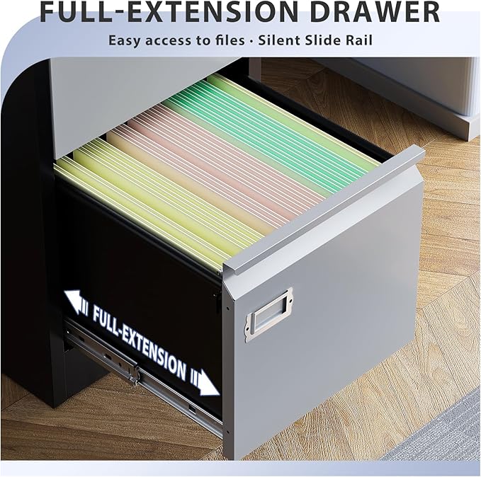 2 Drawer File Cabinet, Filing Cabinets for Home Office, Metal Vertical File Storage Cabinet with Lock, Locking File Cabinet for A4 Legal/Letter, 15.1" W x 17.7" D x 28.7" H, Assembly Required