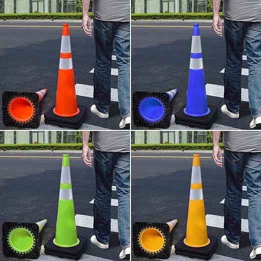 6 Pack 36" Large-Sized PVC Traffic Cones with Heavy-Duty Black Base, Garage Parking Lot Cones Structurally Stable Weatherproof Road Construction Safety Cones (6, Yellow, 36" Extra Large)