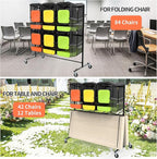 Folding Chair Rack for Storage,Folding Chair Cart 84 Chairs on Wheels Table Storage Cart 600 LBS Capacity Heavy Duty Steel Mobile Dolly Storage Rack with Dust Cover & Elastic Cords