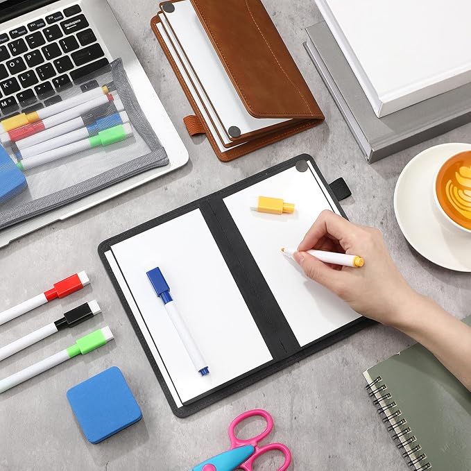 6 Sides Whiteboard Notebook Portable Whiteboard Dry Erase Notebook Portable Dry Erase Board Double Sided Folding Whiteboards White Board for Office Study Meeting(Black,A6: 4.5"×6”)