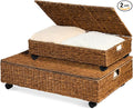 Best Choice Products Under Bed Storage Containers W/Lid, Wheels and Handles, 2-Pack Large Handwoven Water Hyacinth Closet Organizer, Shoe Storage Bins, Multi-Purpose Nesting Baskets - Chestnut