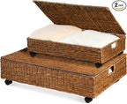 Best Choice Products Under Bed Storage Containers W/Lid, Wheels and Handles, 2-Pack Large Handwoven Water Hyacinth Closet Organizer, Shoe Storage Bins, Multi-Purpose Nesting Baskets - Chestnut