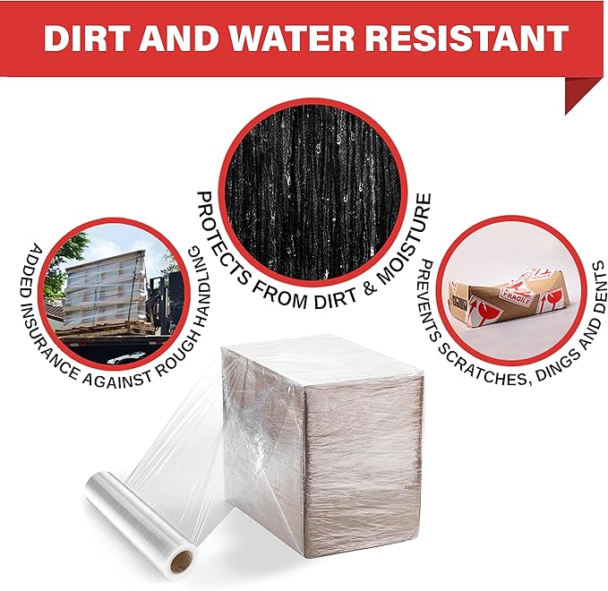Stretch Wrap 4 Pack 18" x 1100 SqFt – Heavy Duty 80 Gauge (20 Micron) Shrink Wrap Rolls for Moving, Furniture, and Packing, Industrial Plastic Stretch Film, Pallet Wrap & Shrink Film Roll