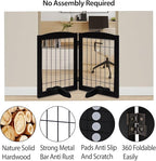 LZRS 2-Panel Freestanding Adjustable Wooden Dog Gate—30” Tall Foldable Pet Barrier with Support Feet, Solid Hardwood & Chew-Resistant Steel Wire for Doorways, Hallways, and Stairs, Black