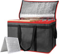 mosago Insulated Food Delivery Bag - Reusable Thermal Cooler Grocery Bags for Catering & Delivery, Pizza Carrier for Events, Large Capacity Bag Keeps Food Hot/Cold (Black with Red Trim, with Base)