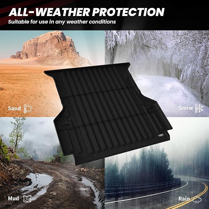 LASFIT Bed Mat for Ford Ranger 2025 2024 5.0ft Truck Bed All Weather Protector TPE Easy Clean Durable Bed Liner -Not Fit for Drop in Bedlienr