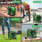 Retractable Extension Cord Reel 80 FT, 14AWG SJTOW Heavy Duty Power Cord with 4 Grounded Outlets, USB-A & USB-C Ports, 13A Circuit Breaker, Hand Crank for Indoor Outdoor Use, ETL Listed, Green