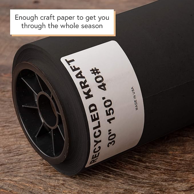 DIY CREW Black Kraft Paper Roll - 18 Inch x 150 Feet - USA Made - Recycled Material - Wrapping Paper - Ideal for Packing, Shipping, Packaging, Bulletin Board, Arts & Crafts, Banner, Table Covering