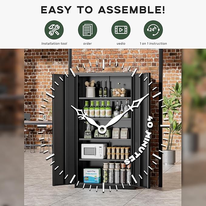 Greenvelly Metal Cabinet with Lock,72" Metal Storage Cabinet with 2 Doors and Adjustable 4 Shelves, Locking Cabinet for Home Office, Garage(36" W x 18" D)
