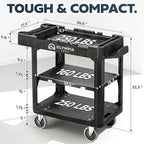Olympia Tools Heavy Duty Utility Work Cart | 2 in 1 Convertible 3 Shelf to Flat Top Workstation | 660 lb Capacity, HDPE Frame, Ladder Hook, 4 Swivel Wheels | Tool Carts for Garage & Maintenance