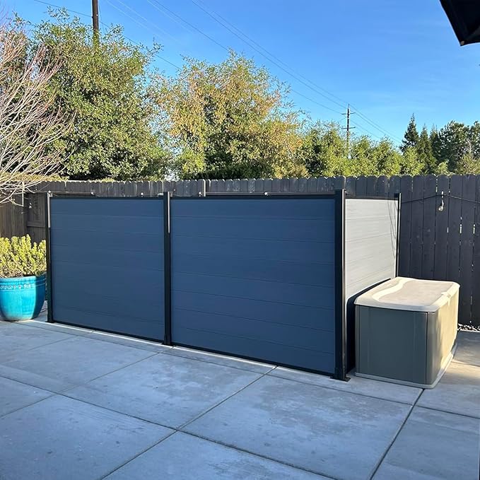 6x6Ft Outdoor Privacy Fence, Wind Resistant, Wood Plastic Composite Fence Panel with 2 Posts, Yard and Garden Fencing