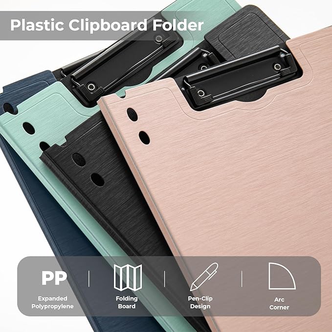Y YOMA Clipboard Folder, A4 Foldable Plastic Clipboard with Metal Clip, 360° Rotating Cover, Waterproof Work Folder for Home, Office, School, Field Work, Outdoor - 2 Pack, Pink