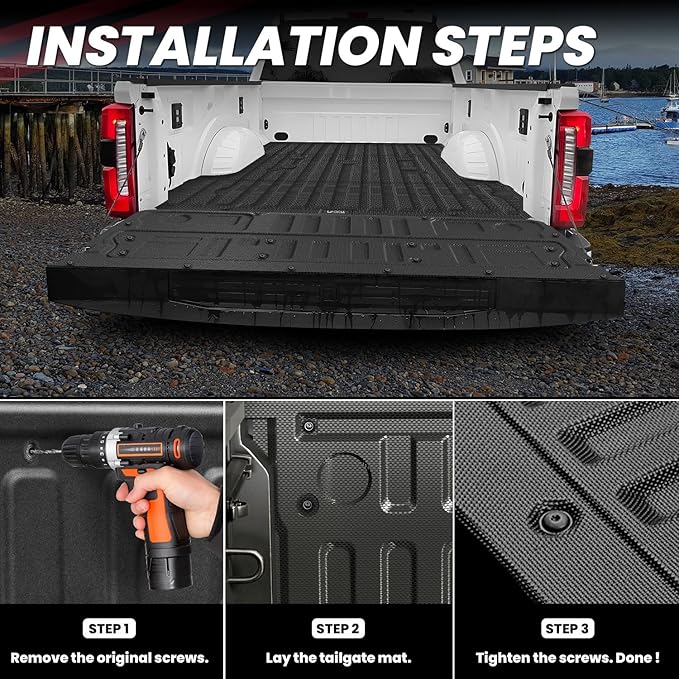 LASFIT Truck Tailgate Mat for Ford Super Duty F250 F350 F450 2026 2025 2024 2023 Truck Bed (Not Fit Optional with Tailgate Step) All Weather Protector TPE Tailgate Liner,1pc Black