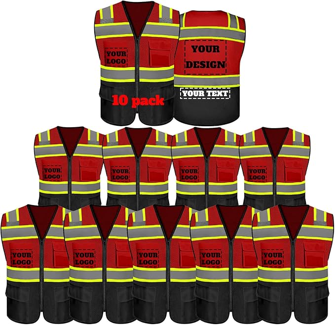 Safety Vest Reflective High Visibility with 5 Pockets ＆Zipper Class 2 Adult Unisex Construction Security Workwear