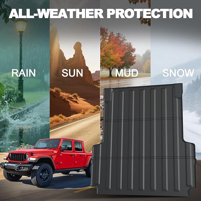 Truck Bed Mat 5FT for Jeep Gladiator JT 2026 2025 2024 2023 2022 2021 2020, All Weather TPE Heavy Duty Truck Mat Rear Bed Liner Cargo Mat for 2025 Jeep Gladiator Accessories