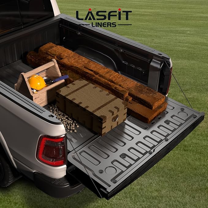 LASFIT Tailgate Mat 2019-2025 2026 for Ram 1500 Standard Tailgate&Power Tailgate-Release(NOT for Classic/Multifunction/Power Tailgate) All Weather TPE Tailgate Protector Liner Replacement Accessories