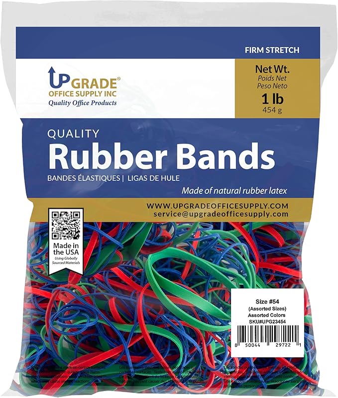 Upgrade Rubber Bands, Assorted Sizes & Colors, 1 lb 3-Pack, USA