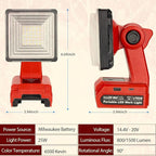 25W 2000LM Cordless LED Work Light for Milwaukee M18 18V Battery Portable Flood Lights for Outdoor Indoor Workshop Job Site, LED Floodlight with Pivoting Head/USB Port(No Battery)
