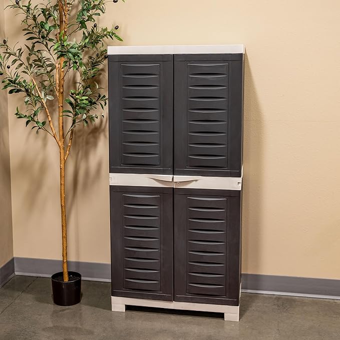 Sunnydaze Lockable Storage Cabinet - Indoor or Garage Storage Cabinet with 3 Adjustable Shelves - 48.75" H - Garage, Office, Home, Laundry Room - Charcoal