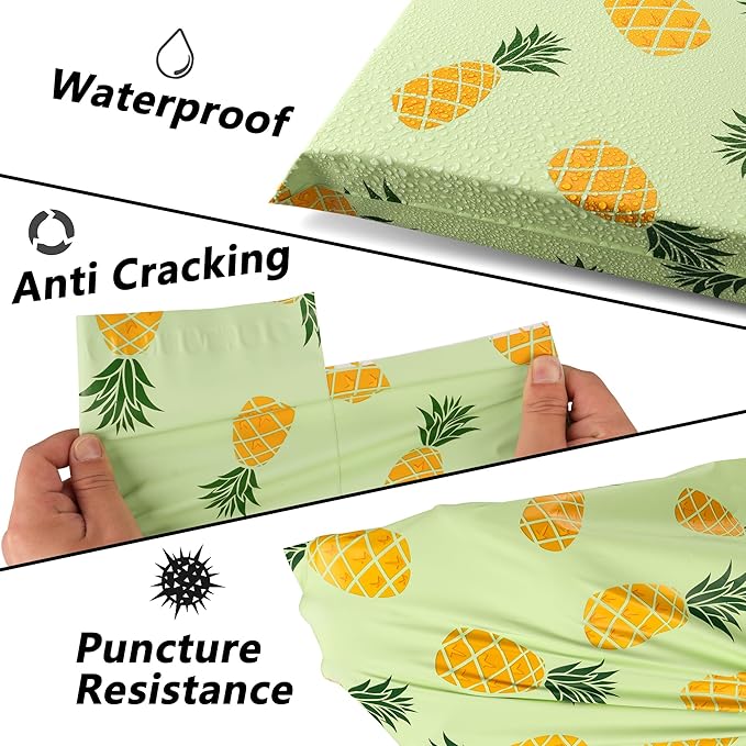 Poly Mailers 12x15.5 Inch 50 Pcs - Pineapple printed Shipping Bags, 2.4mil Thickness, Waterproof and Tear Resistant Mailing Envelopes, Self-Sealing Packaging Bags for Small Business