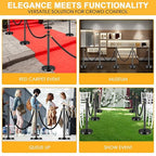 LOVMOR 6PCS Stanchion Post, Crowd Control Barriers, 5 ft Black Velvet Rope Red Carpet Ropes and Poles, Stainless Steel Gold Stanchions Used for Theaters, Parties, Wedding, Exhibition