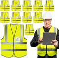 PeerBasics Safety Vest 10 Pack, Yellow, ANSI Class 2, Reflective, For Men Women Unisex, With Pockets Zipper, Breathable Mesh (X-Large)
