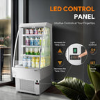 WILPREP Commercial Display Refrigerator, 24" Open Air Merchandiser with 8.1 cu. ft. Volume LED Lighting Night Curtain, Grab and Go Display Refrigerator Showcase for Store Cafe Bar Shop