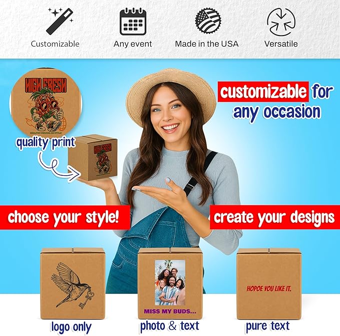 MT Products Custom Printed Kraft Cardboard Shipping Boxes 6" x 6" x 6" - Personalized Mailing Boxes and for Gifting
