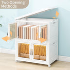 Large Clear Stackable Storage Bins with Lids, 398QT-99.5QT*4Tier Foldable Cabinet for Closet Organizers, Plastic Storage Box with Wheels White