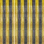 3 Pack Foil Fringe Backdrop - Black&Gold Shiny Tinsel Curtains for Party Decoration/Photo Booth Props - 3.3x8.2 FT Metallic Foil Backdrop for Birthday, Wedding, Graduation, Christmas.