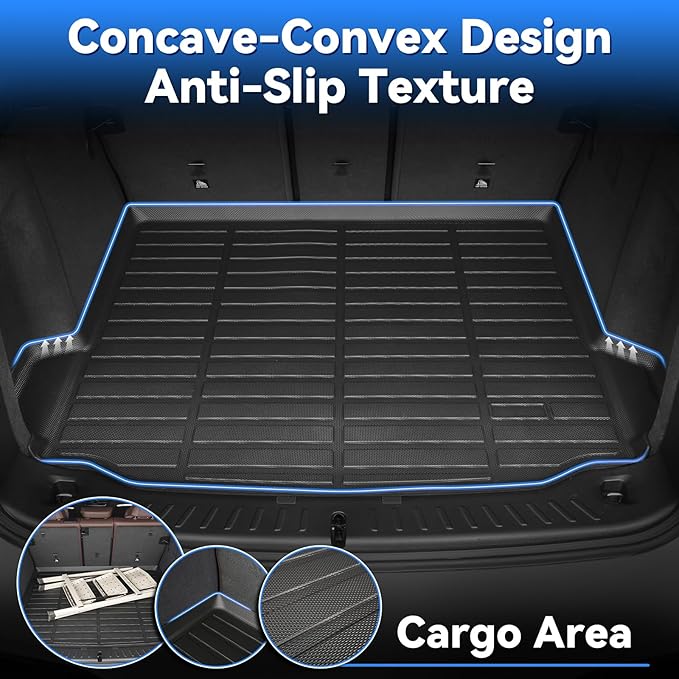 Hutisya-Floor Mats & Cargo Liner with Backrest Set Fit for Chevy Tahoe/GMC Yukon (7 Seats) 2015-2020 All Weather Protection Anti-Slip & Durable TPE Full Set Liners Automotive Accessories-Black