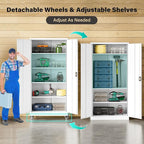 SISESOL 75" Tall Metal Storage Cabinet with Wheels,Rolling Garage Storage Cabinet with Lock,White Metal Cabinets with Wheels and Shelves,Tool Cabinets on Roller for Garage,Home,Office,Shop