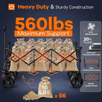 48" L Collapsible Wagon Cart Foldable, 560lbs Weight Capacity 300L Heavy Duty Folding Beach Wagons with Big All-Terrain Wheels, Utility Carts for Groceries, Shopping, Camping, Sports - Grey&Red