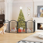 BHG Metal No-Assembly Freestanding Dog Gate with Door Walk Through, Extra Wide 120", Extra Tall 32" Pet Gate, Accordion Puppy Folding Playpen Dog Fence, with 2PCS Support (Black, 5 Panels)