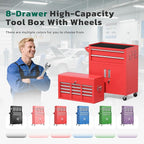 Greenvelly Tool Chest, 8-Drawer Rolling Tool Chest with Hooks and Lockable Wheels,Metal Storage Detachable Top Tool Box with Lockable Wheels for Garage,Workshop,Art Studio(Red)