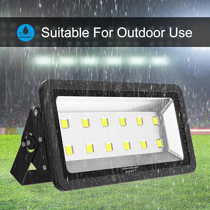 600W Outdoor LED Flood Light, 60000LM Super Bright, 110-285V, IP66 Waterproof, 6000K Daylight White Security Lights,Lighting for Playground Yard Stadium Lawn Ball Park