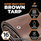 Super Heavy Duty Brown Poly Tarp 12' x 40' - Bulk Half Pallet (18 Pack) Thick Waterproof, UV Blocking Protective Cover - 16 Mil Thick Polyethylene - by Xpose Safety