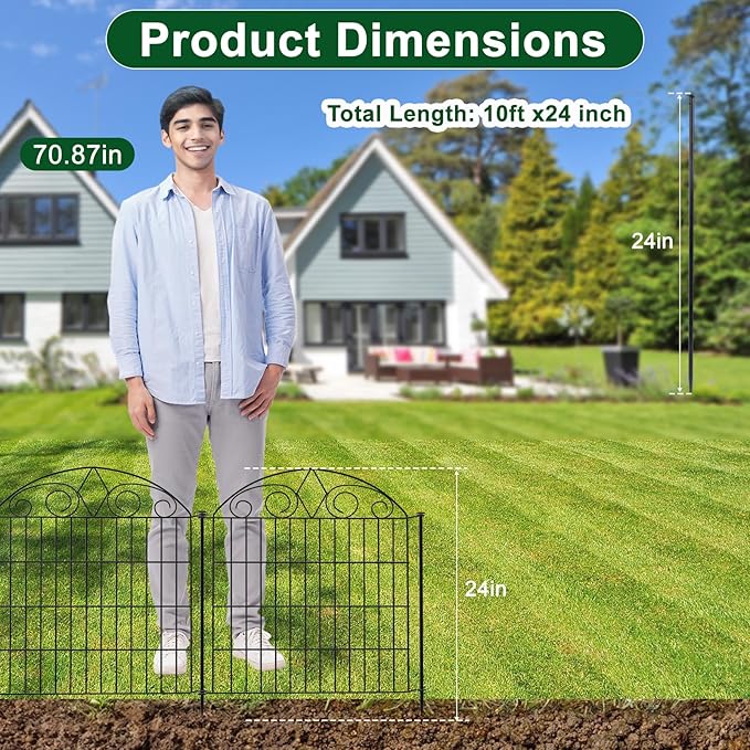 SUNLAX 10 Panels Garden Fence 20ft(L) x 24in(H) Metal No Dig Fence Animal Barrier for Dogs Temporary Fence for Backyard Outdoor Garden Without Gate