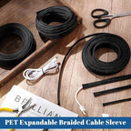 Pangda 150 Feet 1/4, 1/2, 3/8 Inches Wire Loom PET Expandable Braided Sleeving Braided Sleeve for TV, Computer, Home Theater (Black)