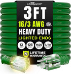 3ft Outdoor/Indoor Extension Cord 16/3 Gauge Heavy Duty 3 Prong SJTW, Waterproof, ETL Listed, Flexible Cold-Resistant Long Power Cord,13A 125V 1625W, Green by LifeSupplyUSA