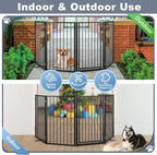 Metal Freestanding Dog Gates with Door for Outdoor Indoor,80'' Extra Wide 32'' Tall Free Standing Dog Gate for Doorways,Large Openings,Deck,Yard,Foldable Safety Pet Fence(Black,4 Panels)