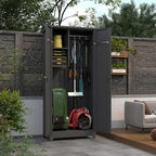 LUCYPAL Outdoor Storage Cabinet Waterproof,Metal Storage Shed with Shelves,Tool Shed with Lockable Doors and Slooping Roof for Garden,Backyard,Patio Lawn,Grey