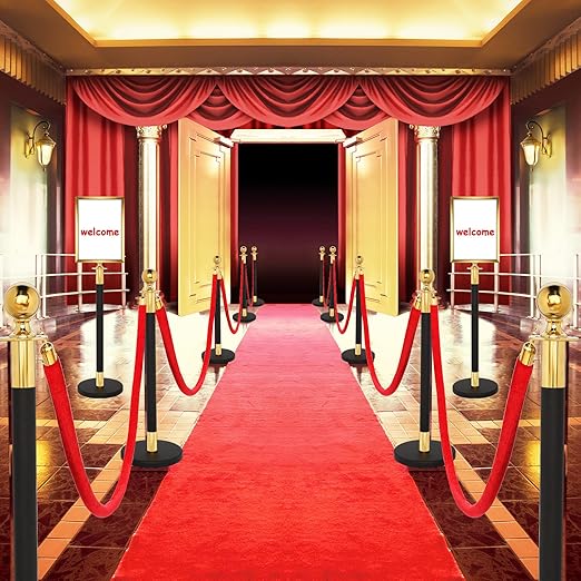 Blulu 8 Sets Stainless Steel Stanchion Set 8 Crowd Control Poles 7 Velvet Ropes and 2 A4 Sign Holders Carpet Ropes and Hollow Base Poles Easy Assembly Safety Barrier for Event Party(Black Gold)